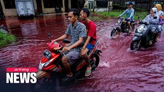 Indonesian village turns blood-red as flood hits dye factory